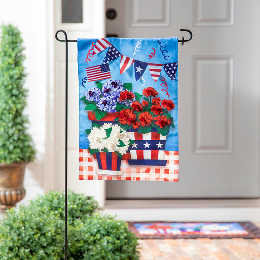 Patriotic Flower Pot Garden Linen Flag