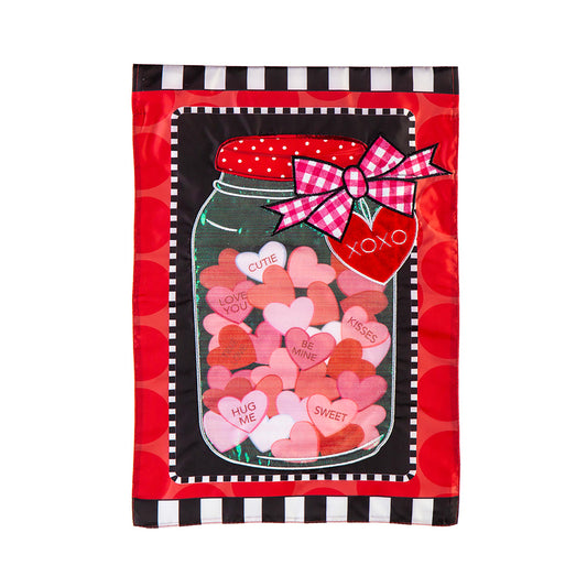 Mason Jar of Hearts Garden Applique Flag