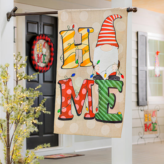 Home Gnome House Burlap Flag