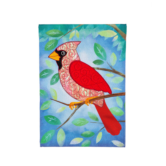 Cardinal Quilled Look Garden Linen Flag