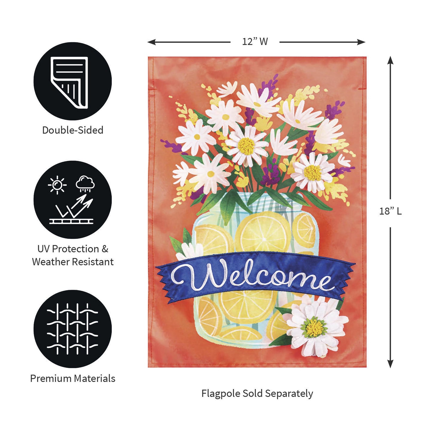 Jar of Lemons and Florals Applique Garden Flag