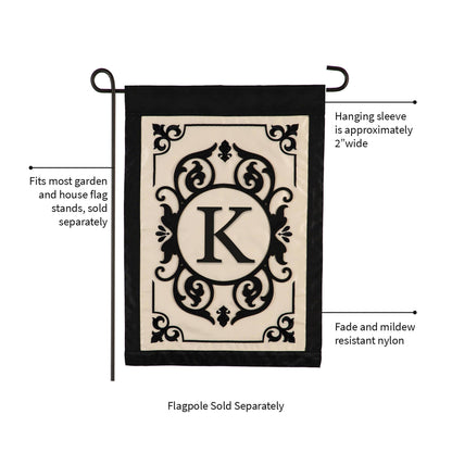 Cambridge Monogram Garden Applique Flag, Letter K
