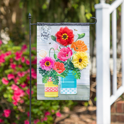Poppies and Painted Cans Applique Garden Flag