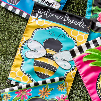 Buzzing Bee Welcome Garden Applique Flag