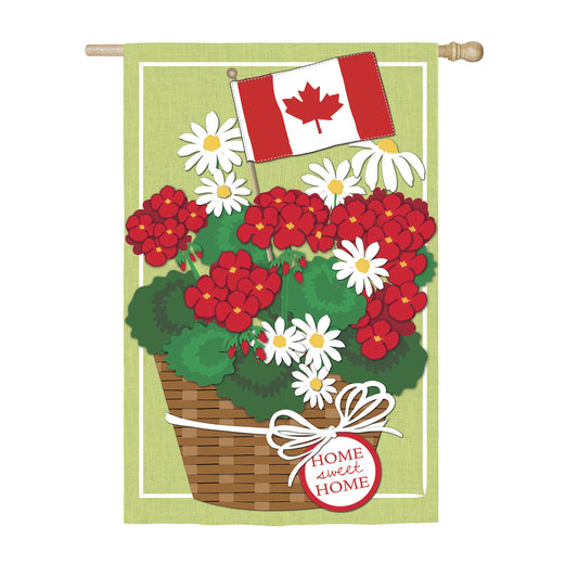 Canadian Patriotic Basket of Flowers House Linen Flag