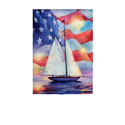 Patriotic Sailboat Garden Suede Flag
