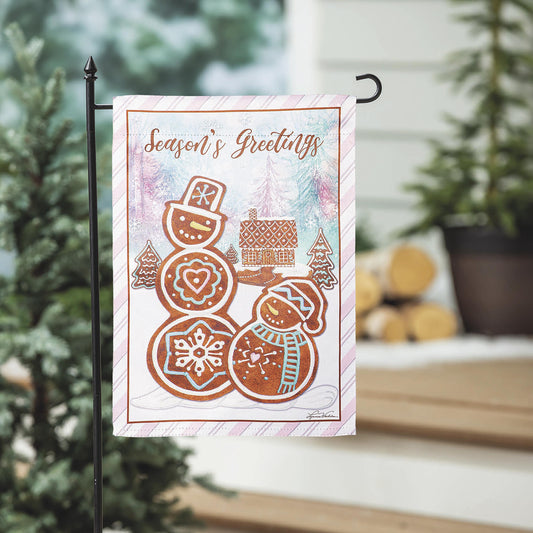Season's Greeting Gingerbread Reversible Suede Garden Flag