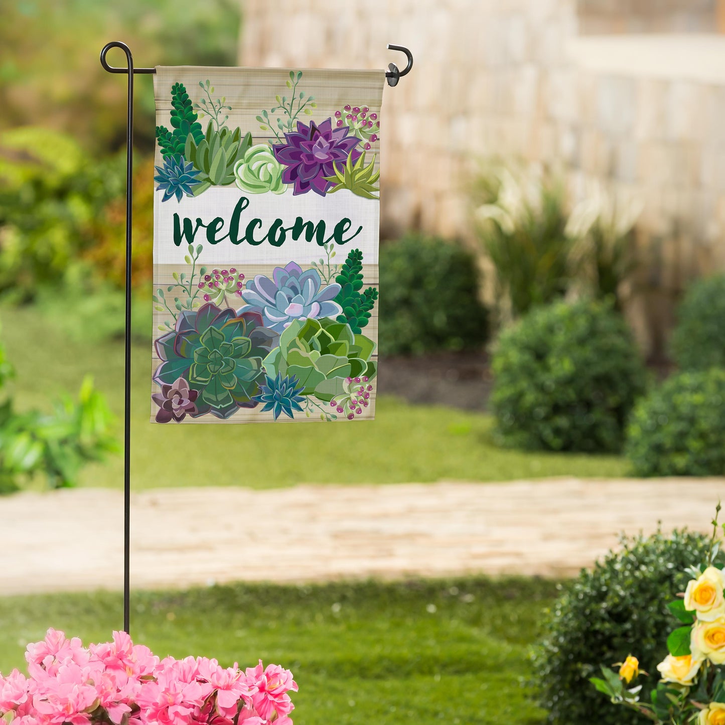 Succulent Burlap Garden Flag