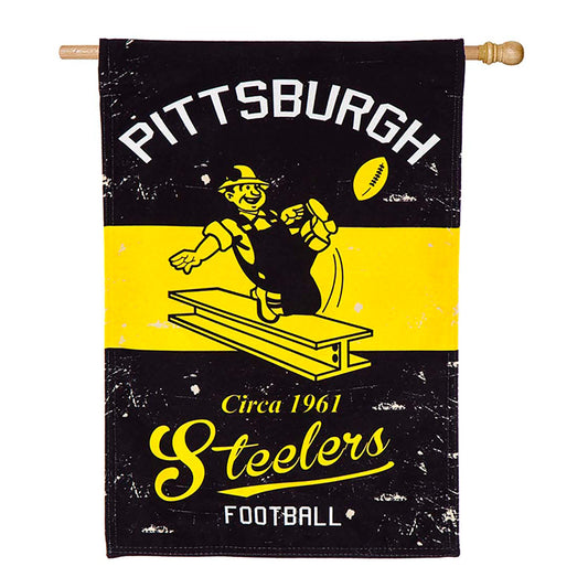Double-Sided Vintage Graphic NFL Team Pride Linen House Flag, Pittsburgh Steelers