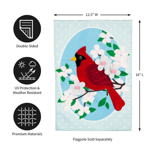 Cardinal Dot & Dogwoods Garden Linen Flag
