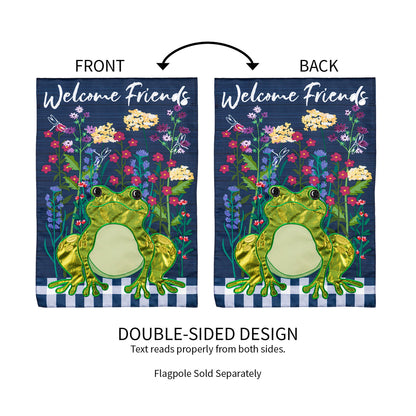 Whimsical Frog Garden Applique Flag