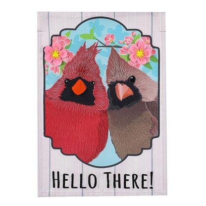 Friendly Cardinals Garden Linen Flag