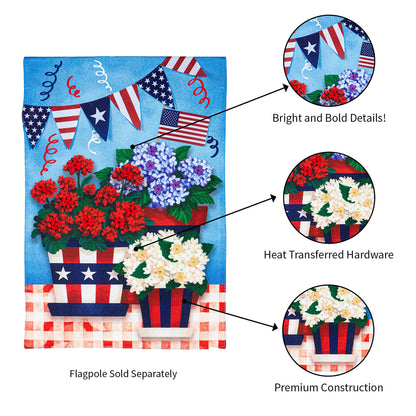 Patriotic Flower Pot Garden Linen Flag