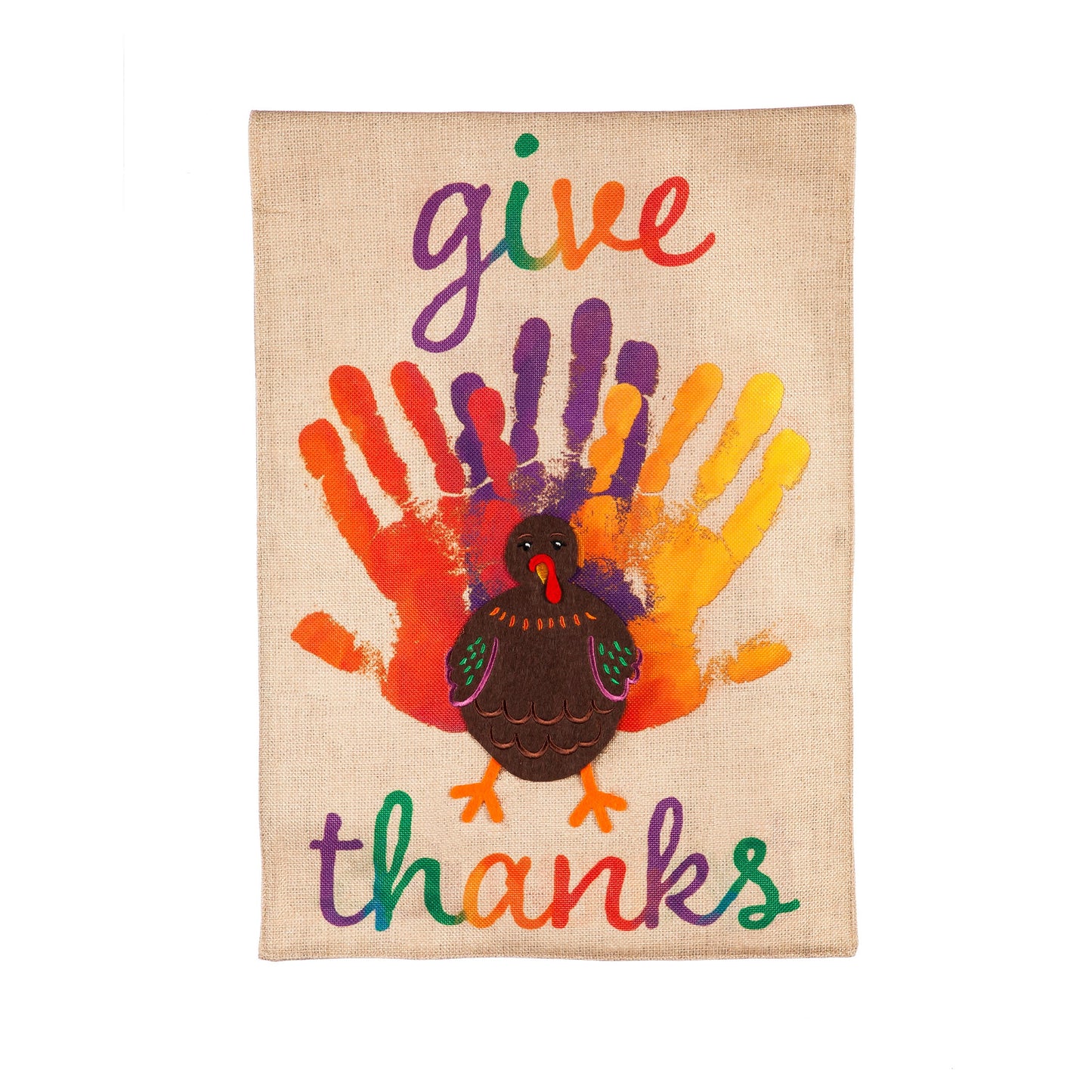 Handprint Turkey Garden Burlap Flag