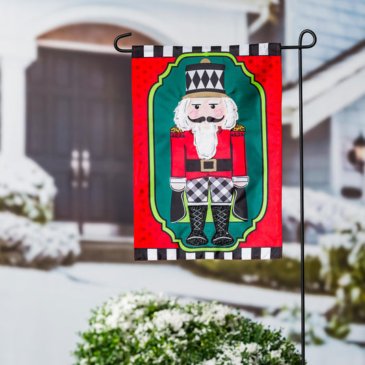 Patterned Nutcracker Applique Garden Flag