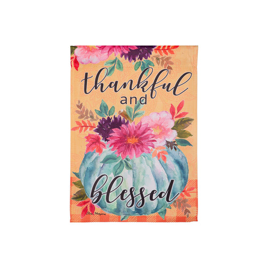 Thankful and Blessed Pumpkin Suede Garden Flag