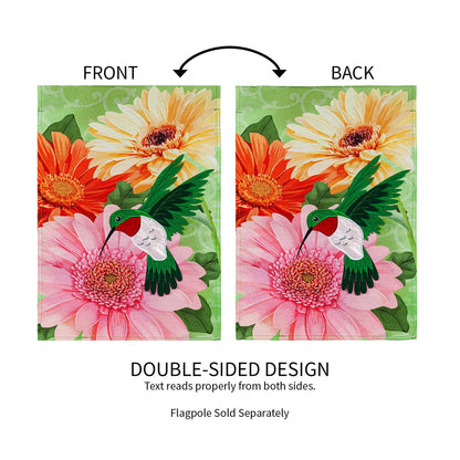 Hummingbird and Daisy Trio Garden Linen Flag