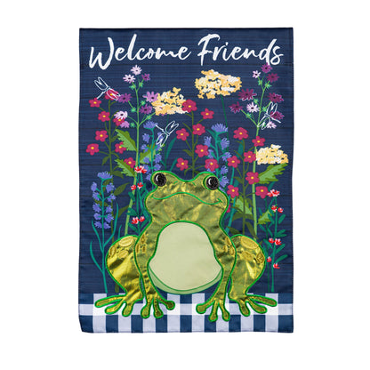 Whimsical Frog Garden Applique Flag