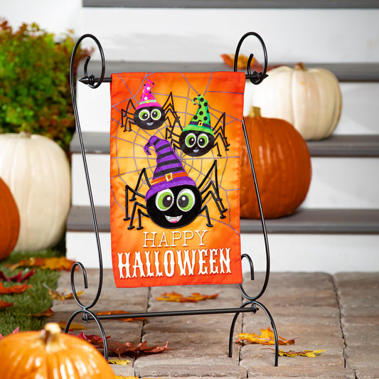 Happy Halloween Spiders Applique Garden Flag