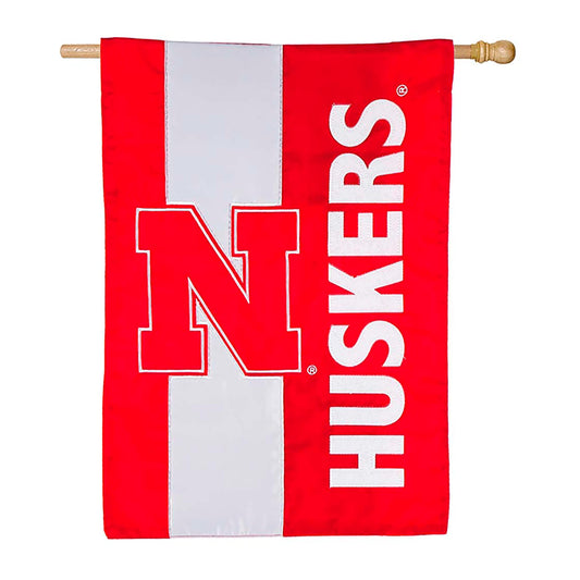 Double-Sided Embellished NCAA College Team Pride Applique House Flag, Univ of Nebraska