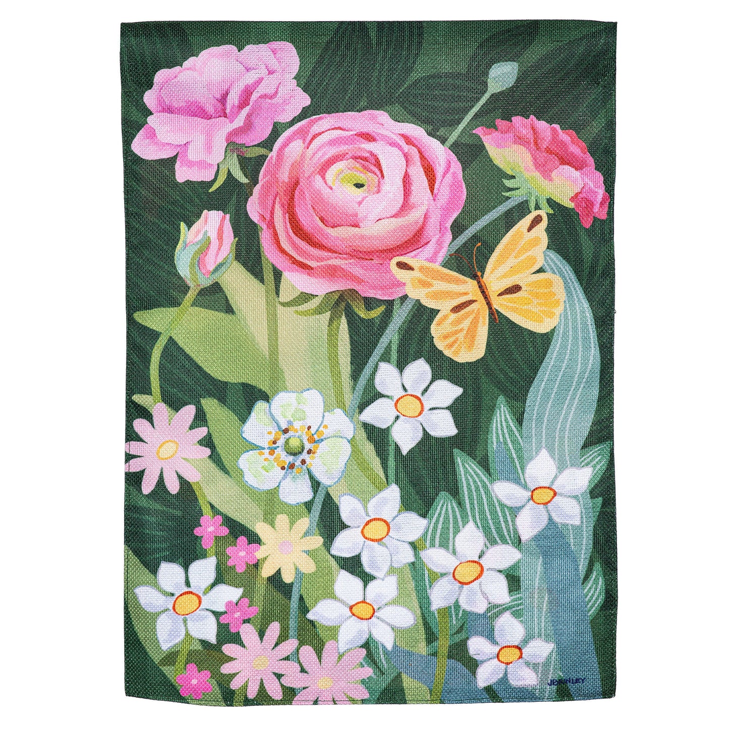 Ranunculus Romance Burlap Garden Flag