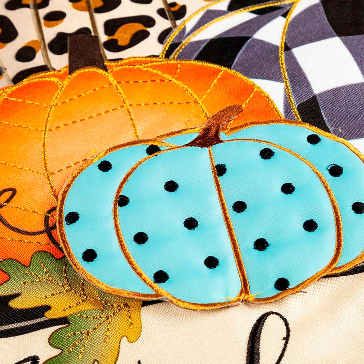 Mixed Print Pumpkins House Linen Flag