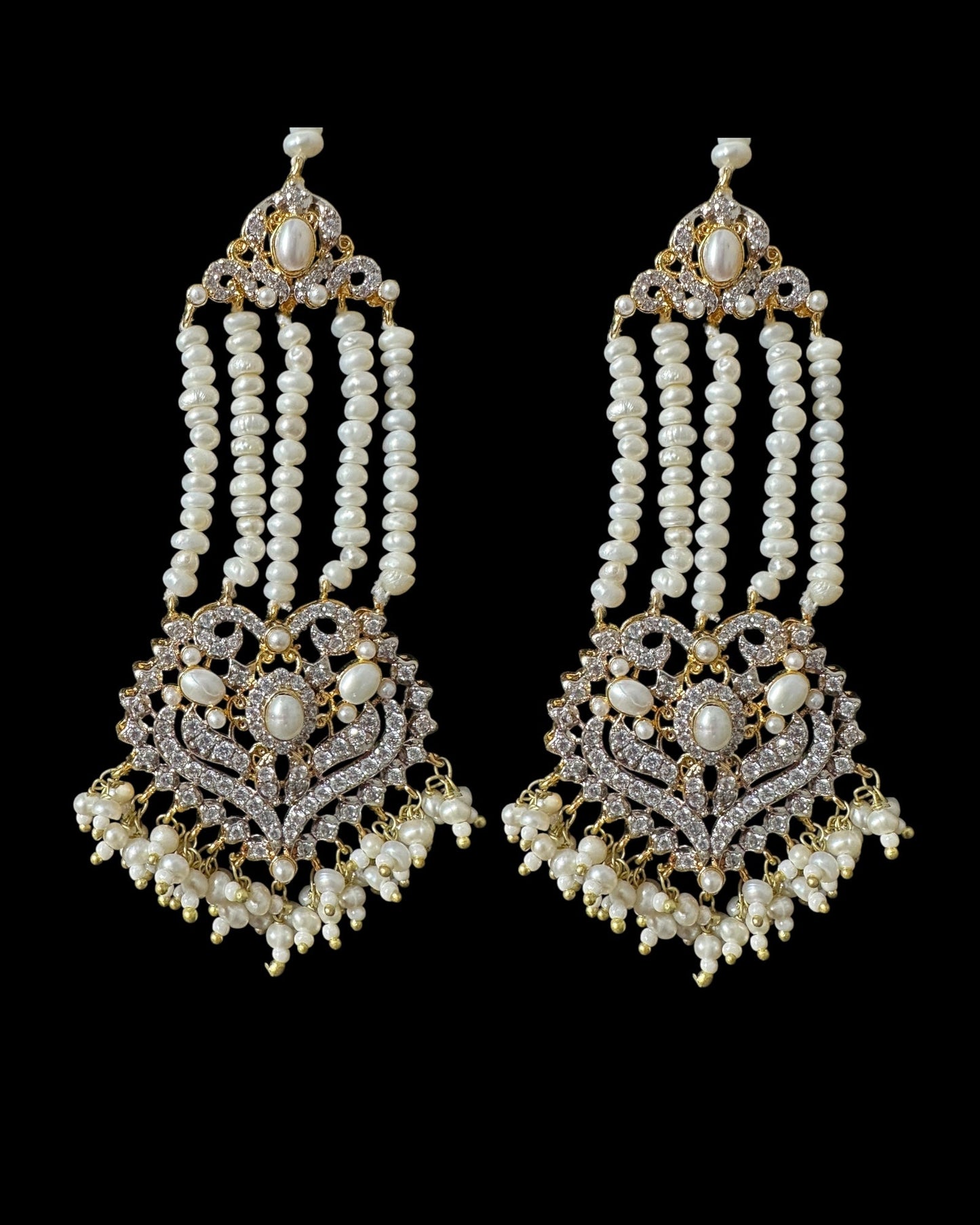 BR464 RAABYA fresh water pearl bridal choker Rani haar set with earrings tika ( READY TO SHIP )