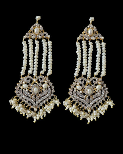 BR464 RAABYA fresh water pearl bridal choker Rani haar set with earrings tika ( READY TO SHIP )