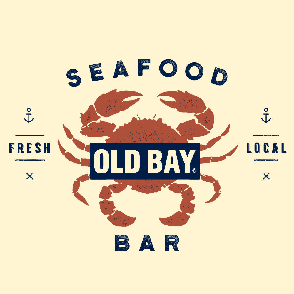 Old Bay Seafood Bar Lobster Logo Ringer T-Shirt - Beige and Navy