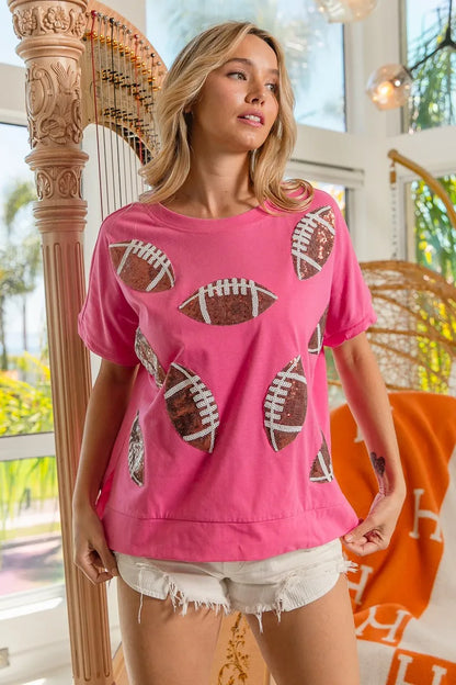 BiBi Game Day Sequins Patched Half Sleeves Top