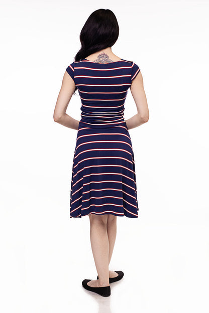 Amelia Dress in Navy Stripes - XS only