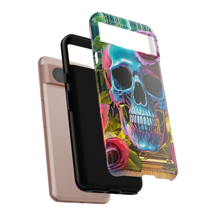 Neon Rose Skull Tough Phone Case