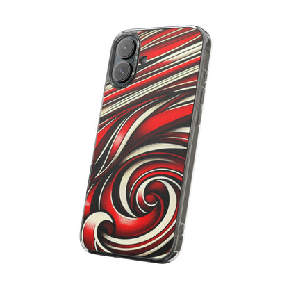 Red & White Swirl Abstract Clear Phone Case