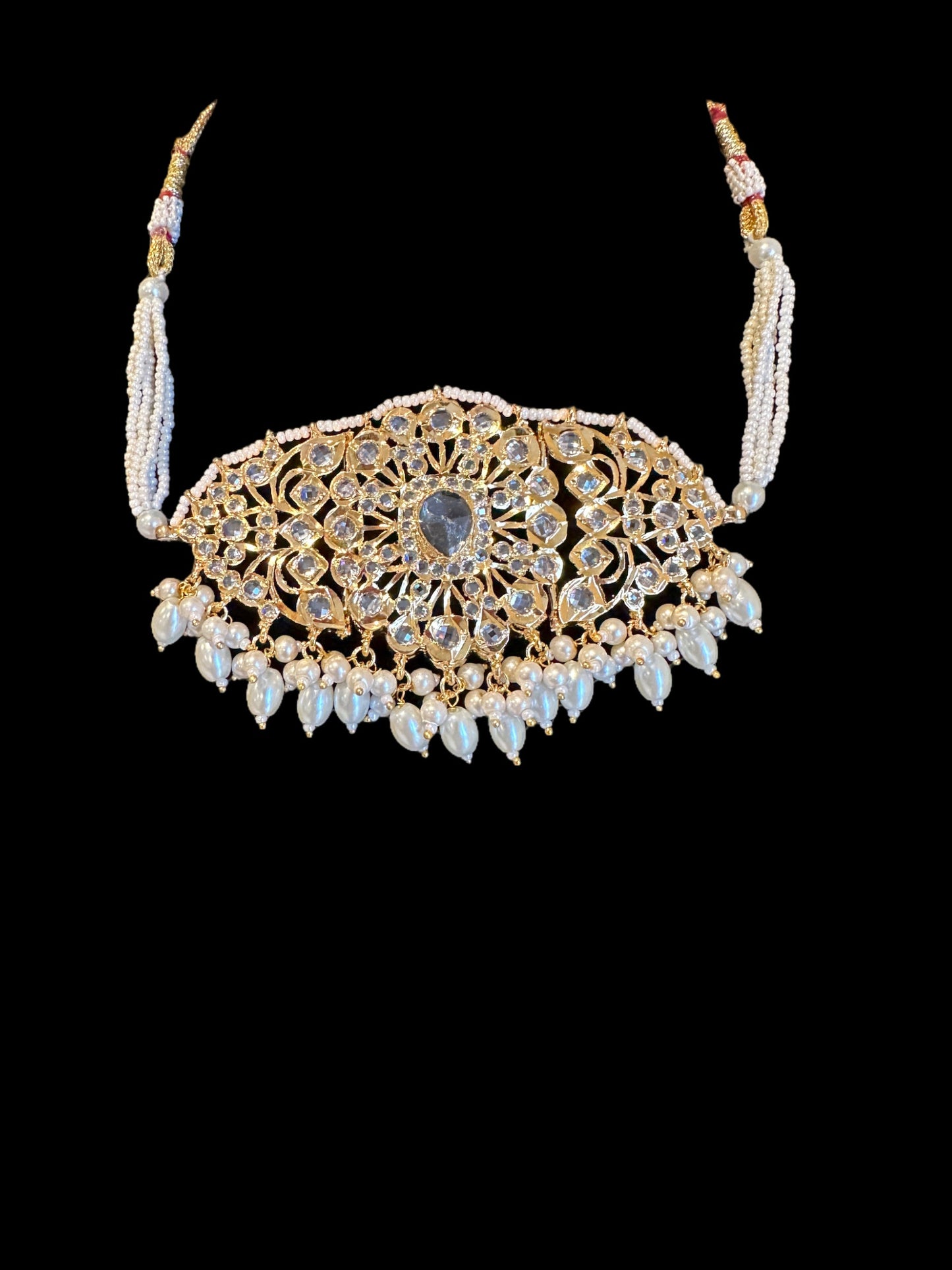 C332 Hyderabadi  choker set in pearls  with jhumka ( SHIPS IN 4 WEEKS  )