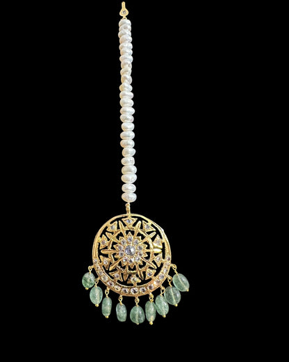 DJTK361  Fiza tika in fresh water pearls and emerald beads  ( READY TO SHIP )