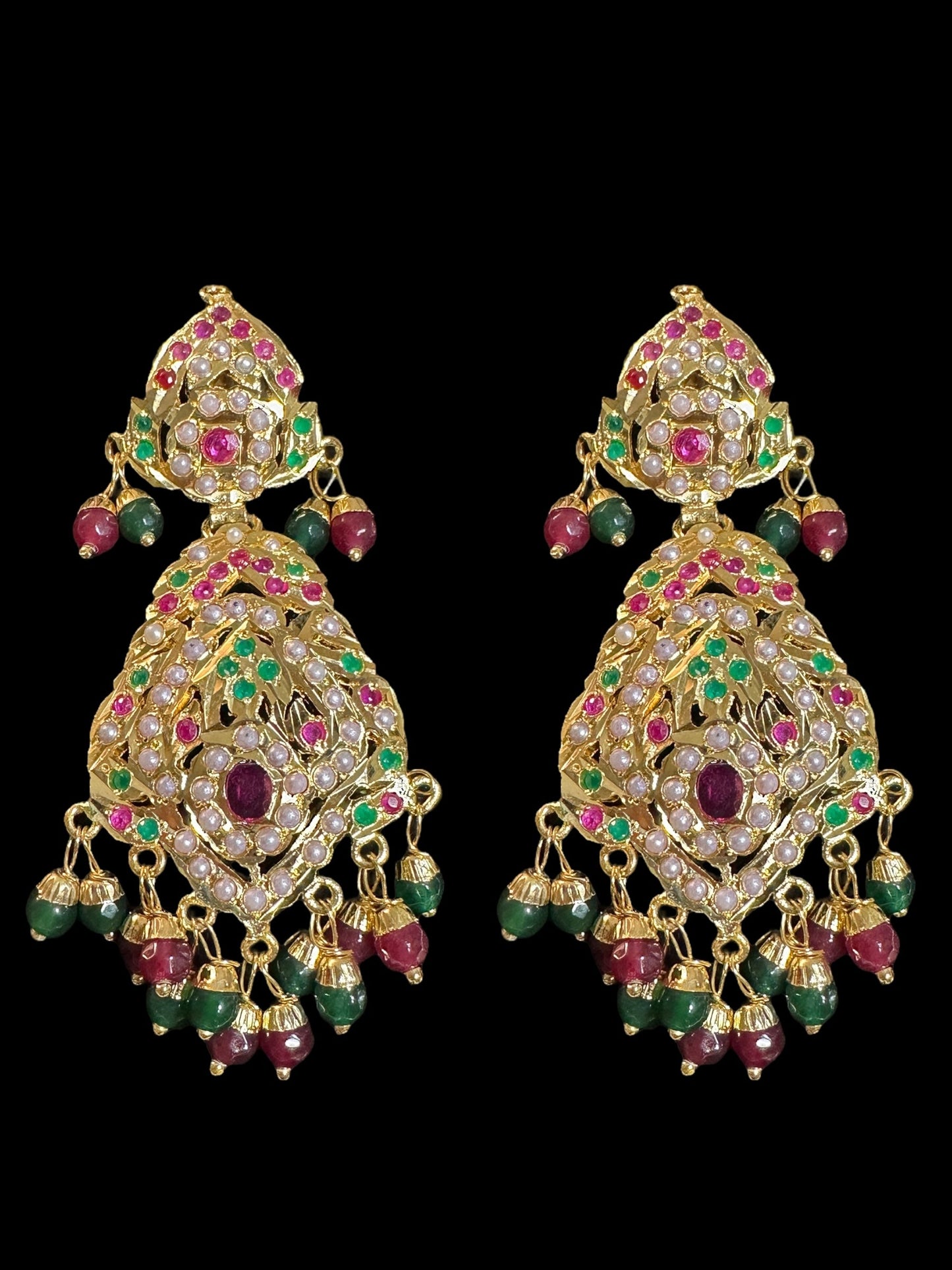DLN92 jadau rani haar in ruby emerald  with pearls  ( READY TO SHIP )