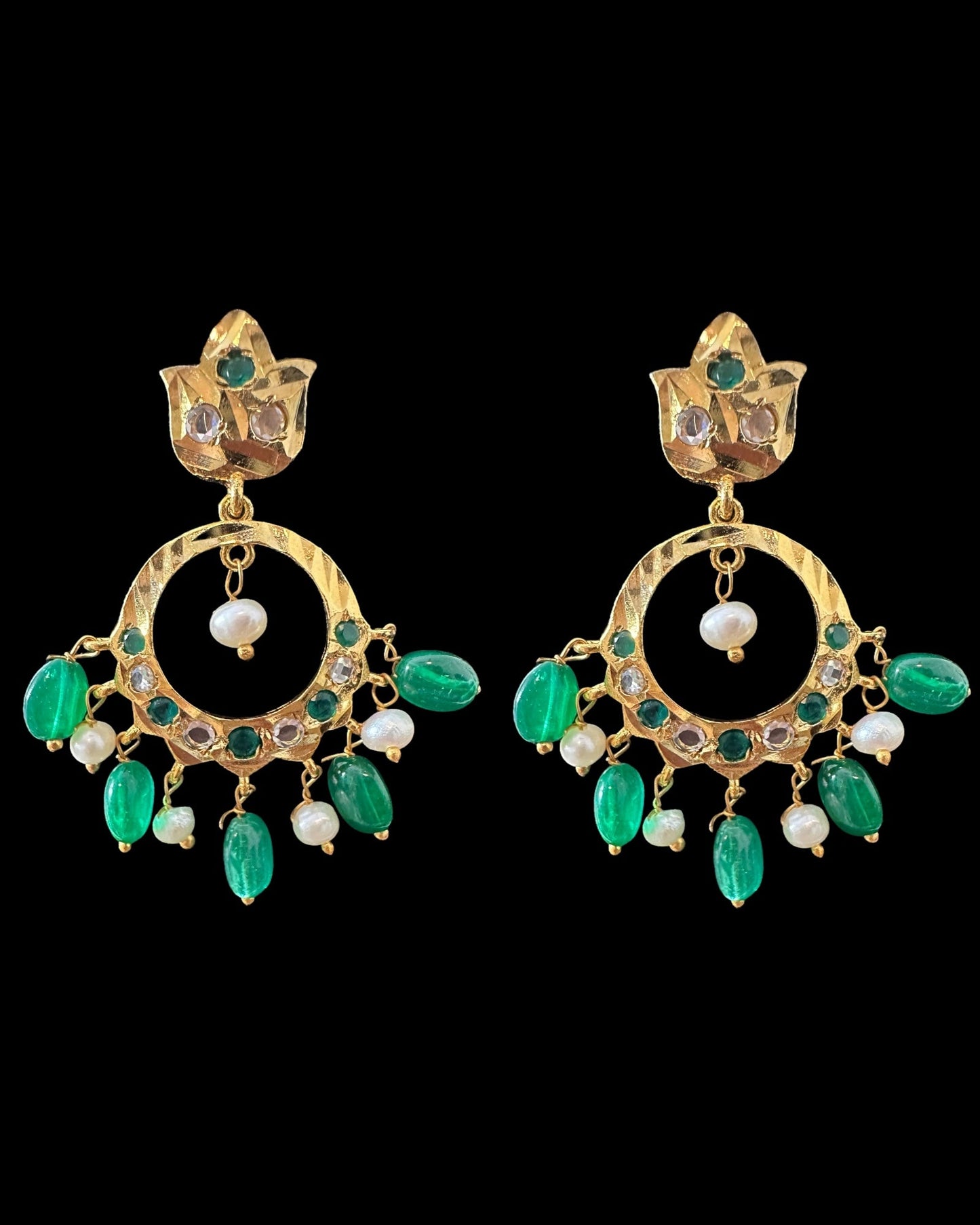 PS559 Hyderabadi / Nizami tirmani in fresh water pearls with chandbali( READY TO SHIP )