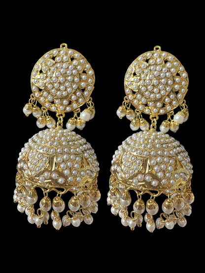 DER795 Jadau jhumka in pearls ( SHIPS IN 3 WEEKS )