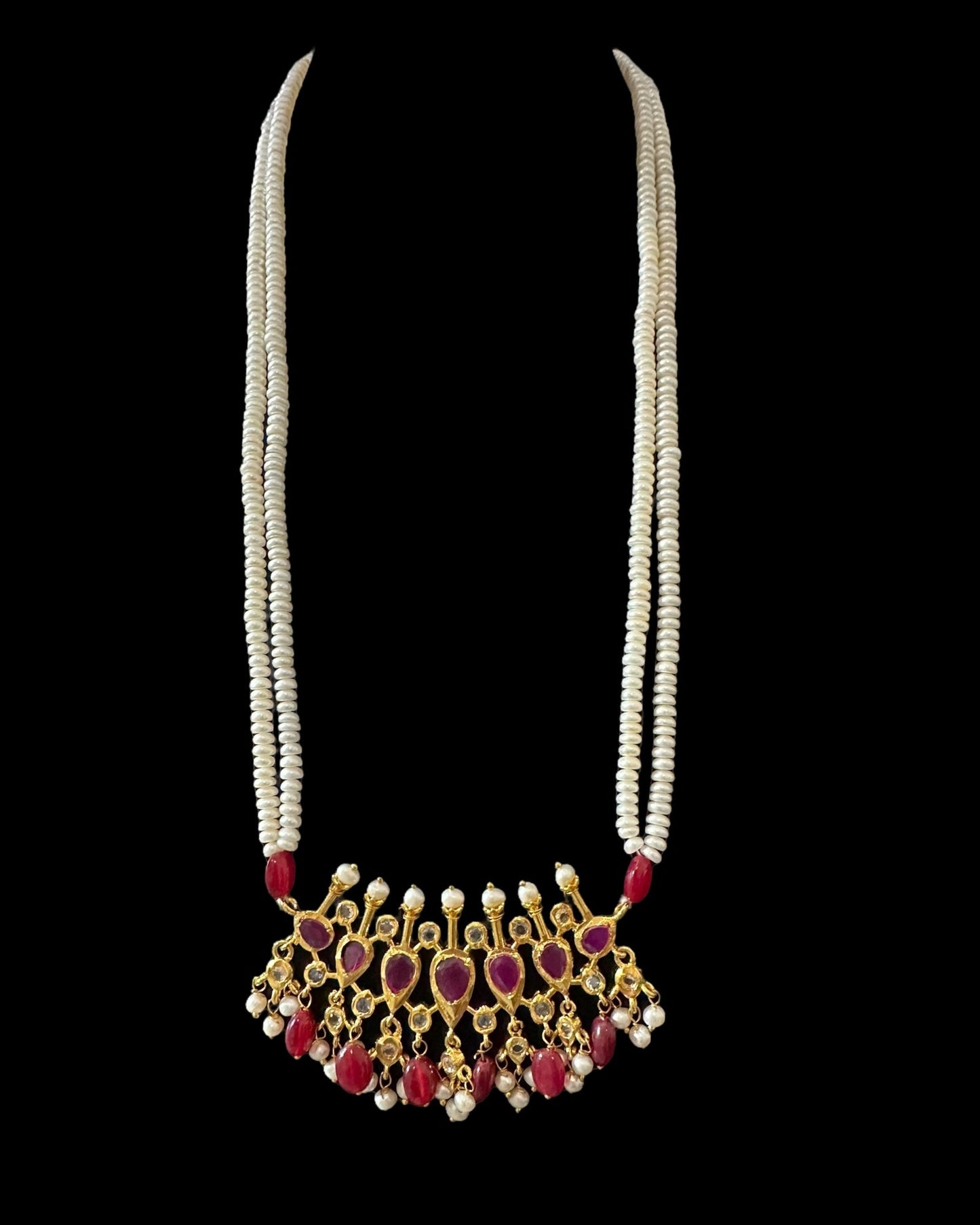 PS558 Hyderabadi / Nizami tirmani in fresh water pearls with chandbali( READY TO SHIP )