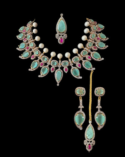 BR461  Anmol necklace set in Mint , rubies and pearls ( READY TO SHIP )