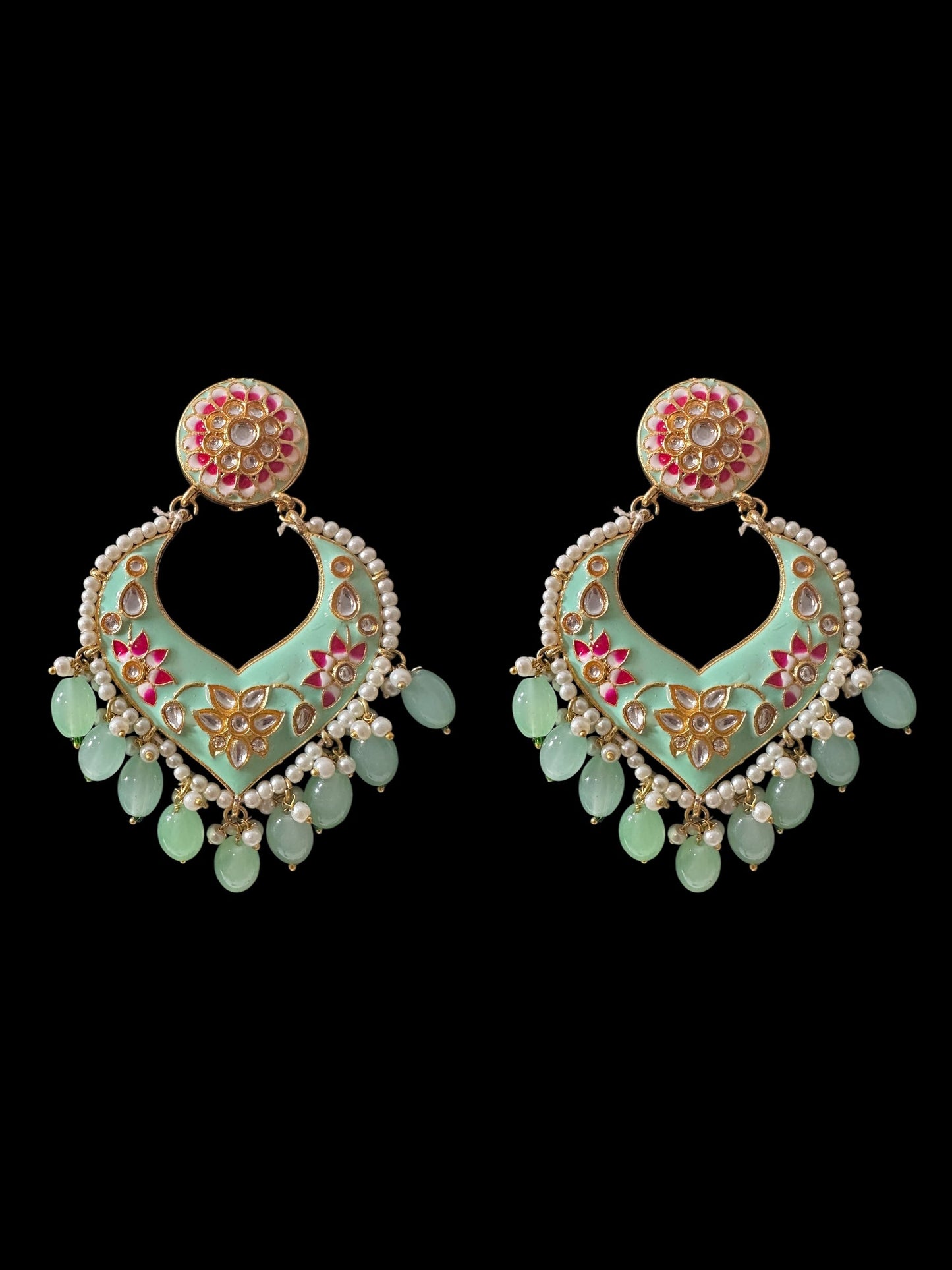 DER798 large sized kundan earrings- light green  ( READY TO SHIP )