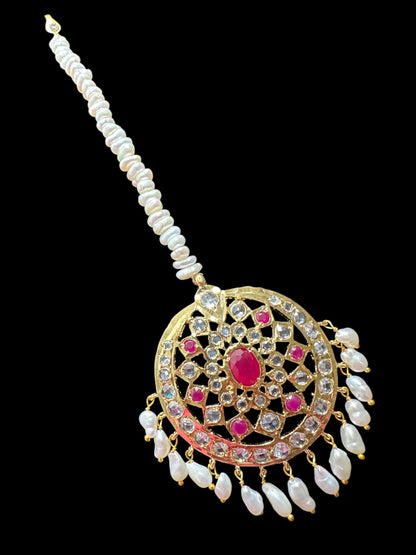 DJTK348 Zeba tika in fresh water pearls - Ruby ( READY TO SHIP)