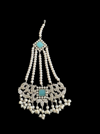 JTK17 Anisa jhoomar tika in blue - silver plated  ( READY TO SHIP )