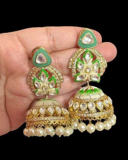 DER756 Rupal polki jhumka ( READY TO SHIP )