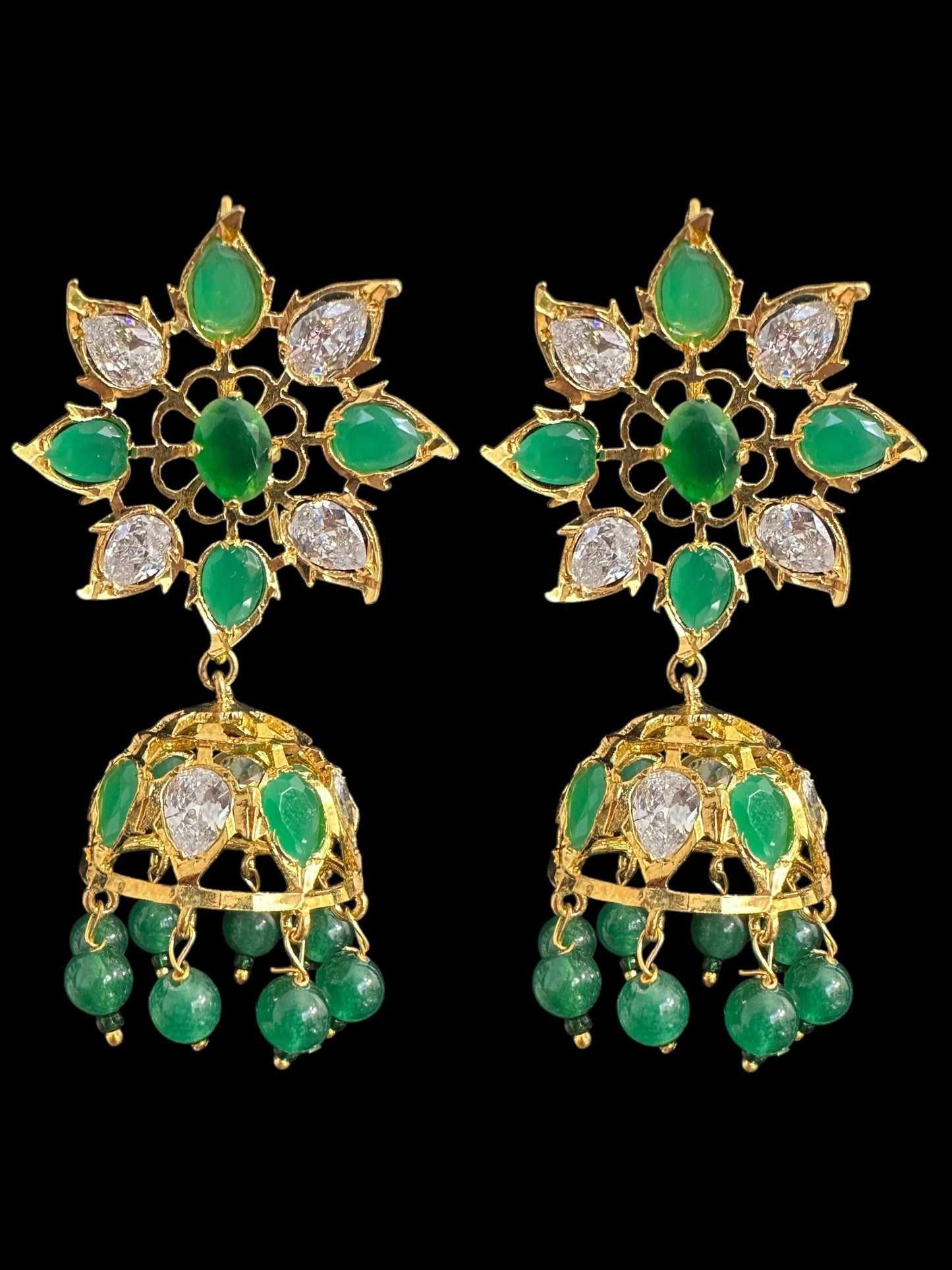 DER791 Evelyn Karanphool jhumka ( Emerald ) READY TO SHIP
