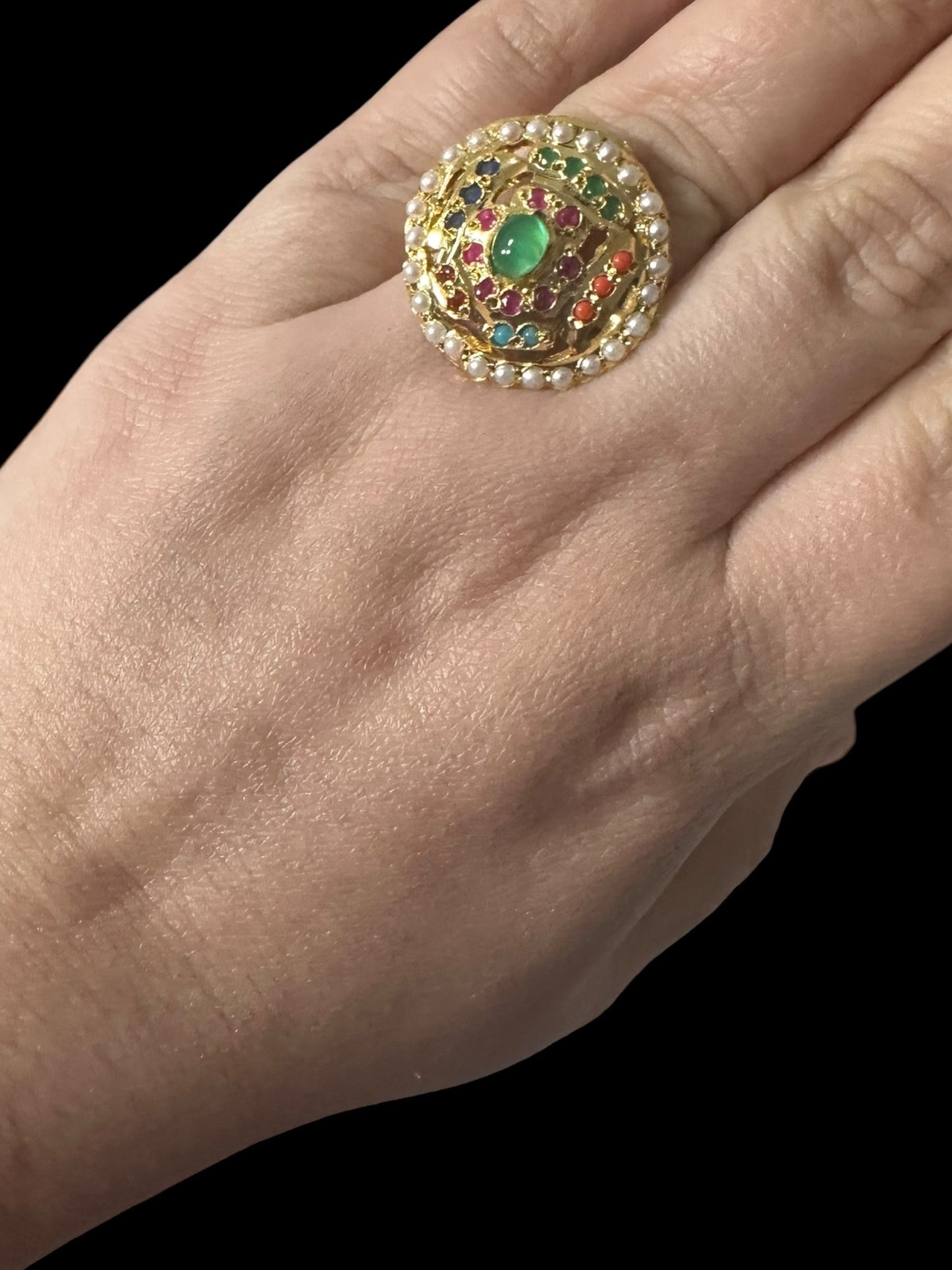Navratan jadau ring ( READY TO SHIP )