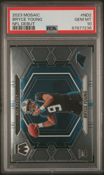 Graded 2023 Panini Mosaic Bryce Young #ND2 NFL Debut Rookie RC Football Card PSA 10 Gem Mint