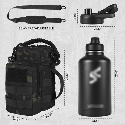 Votagoo 64Oz Half Gallon Stainless Steel Insulated Tactical Water Bottle with Metal Military Water Bottle Tactical Carrier Bag