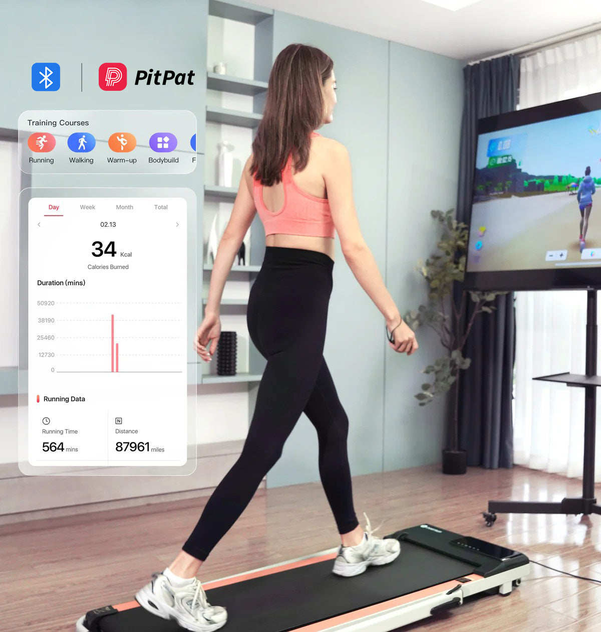 DeerRun A5 Pro Smart 2 in 1 Folding Treadmill Pink with Handrail, 300Lbs