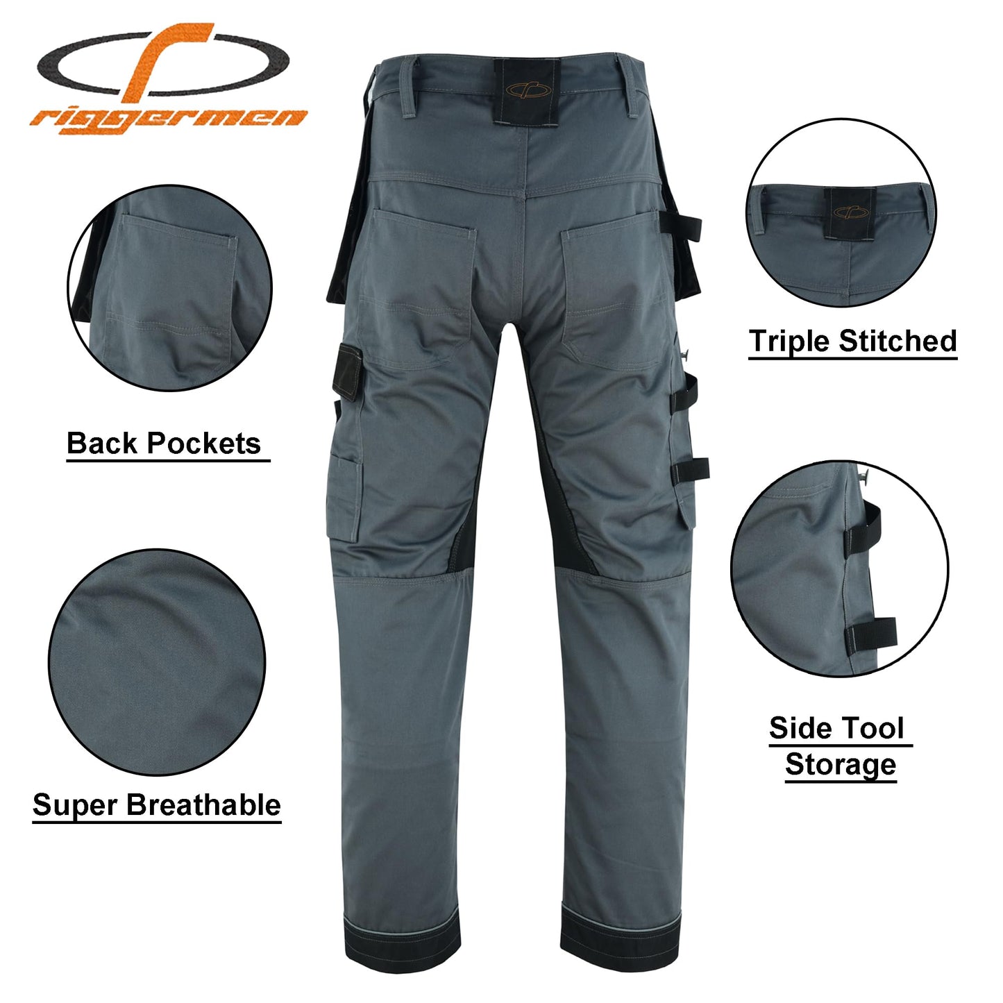 Riggermen Mens Work Pants Lightweight Cargo Tactical Trouser with Holster Pockets Relaxed Fit Safety Pants for Construction - Triathlete Store
